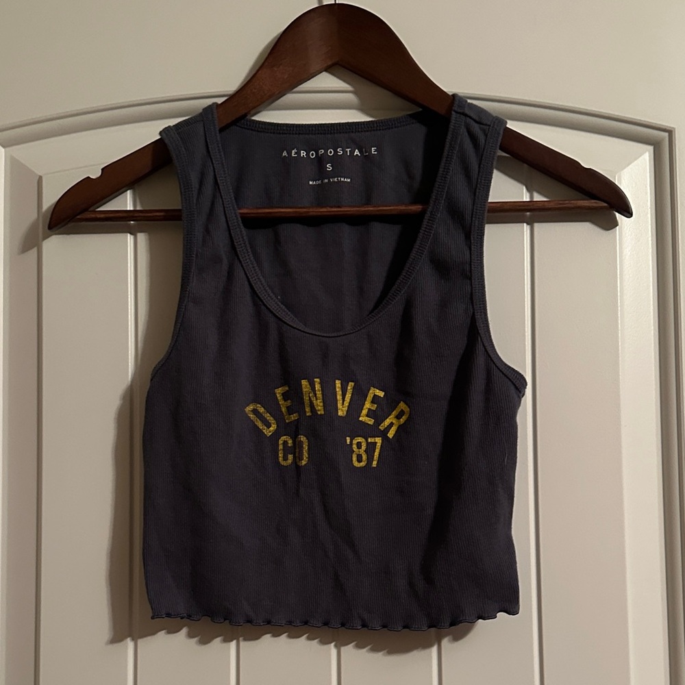 Aeropostale Dark Gray Tank Top with Gold Print